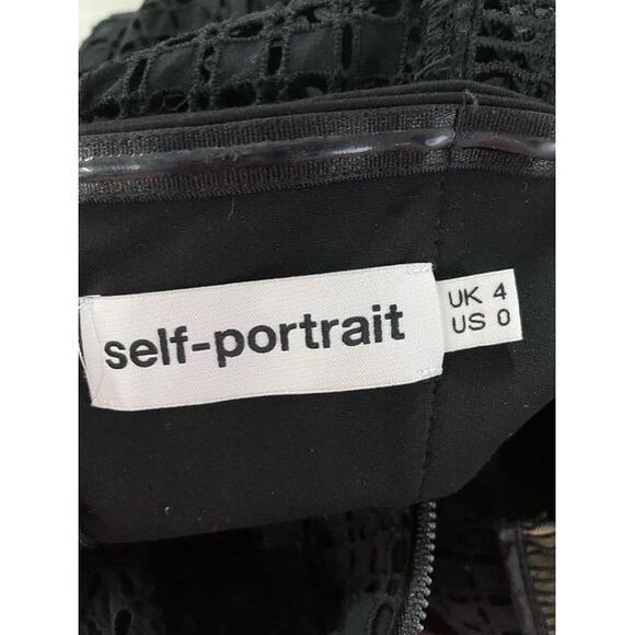 Self-Portrait Laser Cut Midi Frilled Column Dress in Black Polyester - Picture 6 of 6